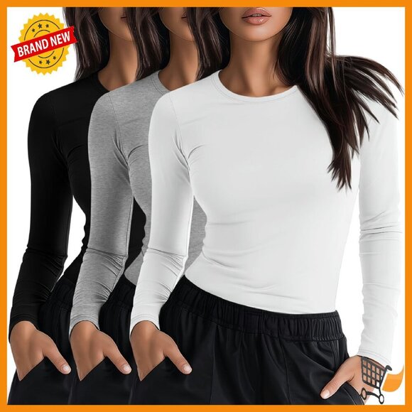 Tops - 3 Pack Long Sleeve Underscrub Shirts Slim Fit Cotton Blend Nurse Tops